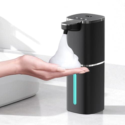 Image of Automatic Foam Soap Dispenser Black Touchless 400ml Rechargeable Electric Hand Soap Dispenser Wall Mounted with 9 Levels Adjustable, IPX5 Waterproof, Digital Display for Bathroom Kitchen