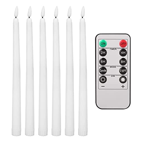 Image of Teynewer LED Taper Candles with 10-Key Remote, Battery Operated Flameless Taper Candles Pack of 6, Warm White 3D Wick Flickering Light Dinner Candle for Christmas Home Wedding Decor (0.78 X 11.2 Inch)