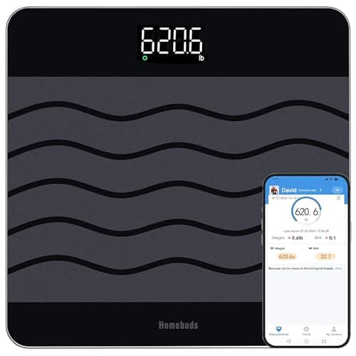 Image of Homebuds 47st/660lb Bathroom Scales, Precision 0.1lb by Our Professional Scale Factory Since 2001, Smart Digital Scales for Body Weight BMI Via APP, 8mm Non Slip Tempered Glass 12.4*12.4in, LED, Black