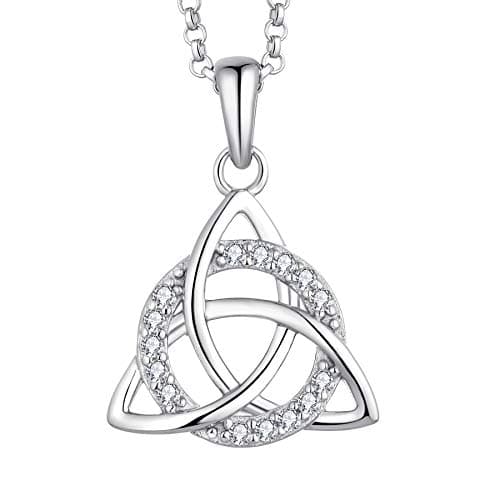 Image of JO WISDOM Women Necklace,925 Sterling Silver Irish Triquetra Celtic Knot Trinity Pendant Necklace with 3A Cubic Zirconia,Jewellery for Women