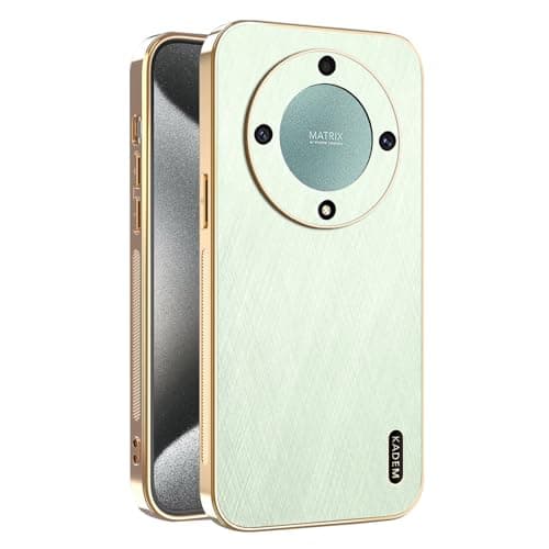 Image of ILING Case for HONOR Magic 5 Lite 5G, Unique Brushed Metal Design, Leather Skin Phone Case, Ultra-thin Soft Silicone TPU Bumper Shockproof Cover (Green)