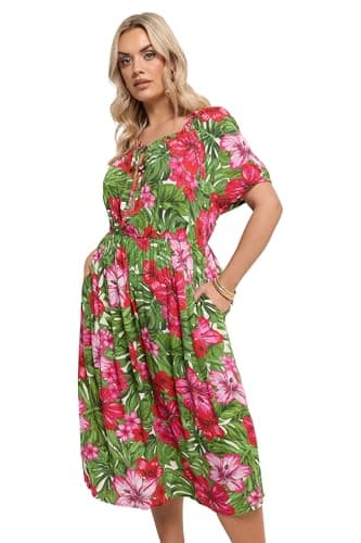 Image of Yours Curve Green Floral Midi Dress - Women's - Plus Size Curve