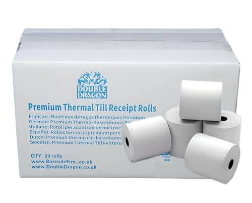 Image of Double Dragon 57 x 57 mm Premium Thermal Paper Till Receipt Rolls for EPOS Printer, POS Terminal, Thermal Cash Registers [Pack of 20]