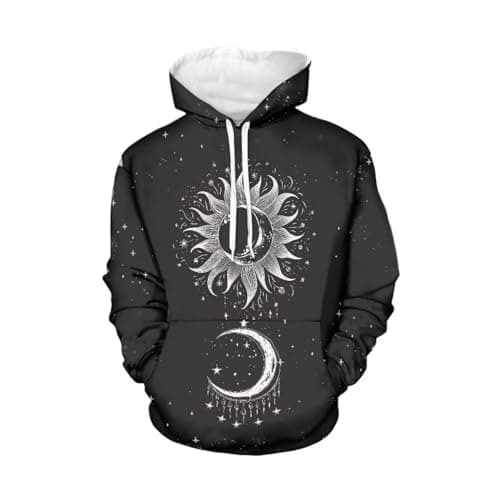 Image of WELLFLYHOM Womens College Sweatshirts and Hoodies with Pocket Long Sleeve Pullover Jumper, Moon Star and Sun, Large