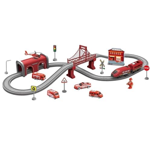 Image of Emergency Rescue Train Playset | Railway Learning Educational Toys | Sets for Kids Boys Girls | Emergency Service Train Track Set | Includes 66 Playset Accessories | 3+ (Fire Service)