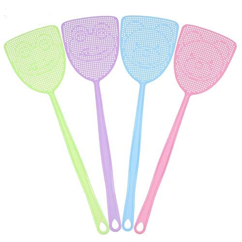 Image of Chelory Fly Swatter, 4 Pack Plastic Fly Swat Set Insect Wasp Pest Control with Strong Handle Assorted Multi Colors Heavy Duty Swatters