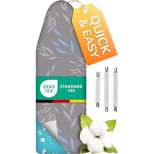 Image of Super Soft Turbo Ironing Board Covers 135 x 45-50% faster with High Speed Steam Reflection, Made in Germany, 100% Cotton Top, 140 x 40, 5 sizes, XXL for Dimensions 130-140 x 38-45 cm