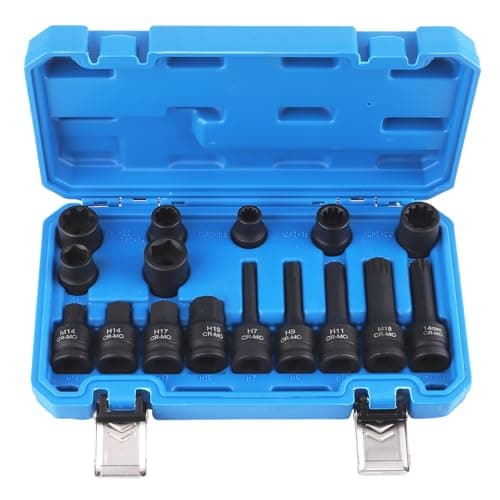 Image of maXpeedingrods Impact Brake Caliper Socket Set, 1/2" Drive Brake Caliper Adjusting Tool 5PT 7PT 10PT M14 M18 & Hex Sockets for BMW Audi Porsche VW Ford Mazda Benz, 16Pcs