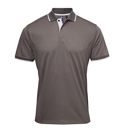 Image of Premier Mens Contrast Coolchecker Polo Shirt (2XL) (Dark Grey/Silver)