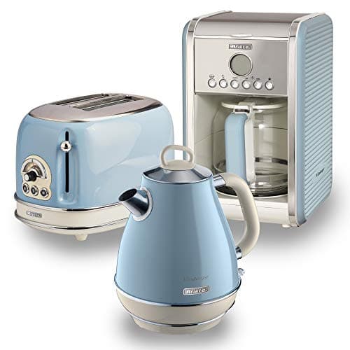 Image of Ariete ARPK9 Retro Style Jug Kettle, 2 Slice Toaster and Filter Coffee Machine Set, Vintage Design, Blue