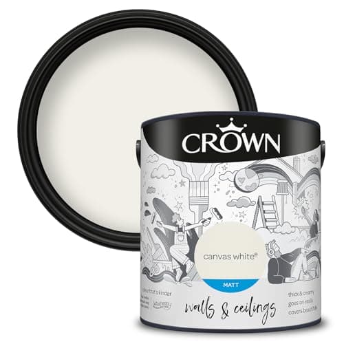 Image of CROWN Canvas White - Matt Emulsion Paint - Water Based, Quick Dry - Warm Off White Paint for Walls & Ceilings - 2.5L