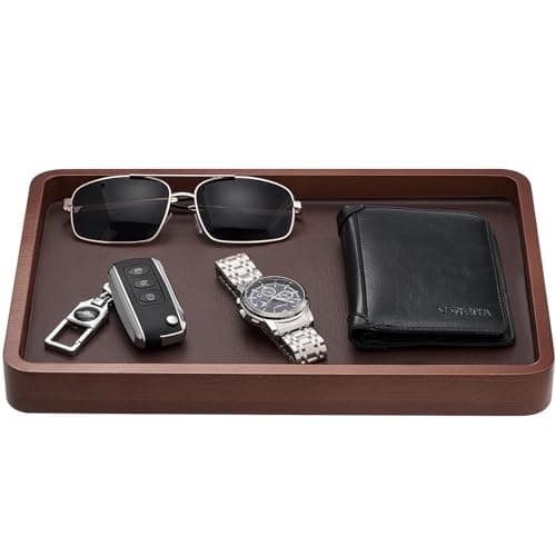 Image of ProCase Wooden Valet Tray for Men, Wood Catch-All EDC Organizer, Nightstand, Entryway Bedside Dump Holder, for Wallets, Keys, Watches, Phones, Loose Change, Trinkets -DarkBrown