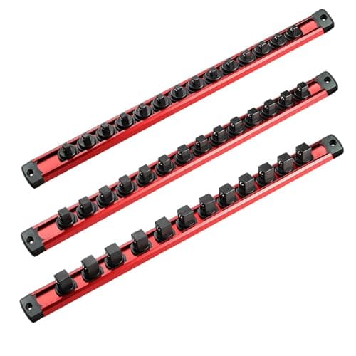 Image of ACEBON Magnetic Socket Organizer Set, 3PCS Aluminum Alloy Socket Rail, Heavy Duty Socket Holder, Socket Rack Kit 1/4-Inch x 14 Clips, 3/8-Inch x 14 Clips, 1/2-Inch x 12 Clips