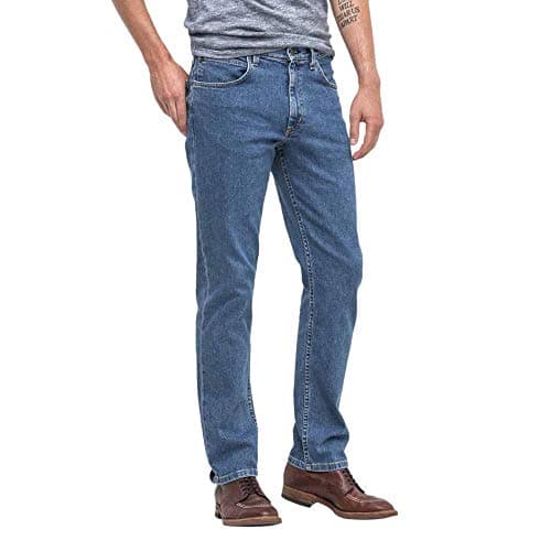 Image of Lee Men's BROOKLYN STRAIGHT Jeans, MID STONEWASH BLUE, 34W / 32L