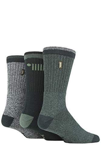 Image of Jeep Terrain Men's Leisure Sock for Hiking and Outdoors - Cushioned Foot, Ribbed Leg, Cotton Polyester Mix - 3 Pairs - Forest/Grey 6-11