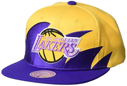 Image of Mitchell & Ness NBA Sharktooth LA Lakers Snapback Cap Yellow/Purple, yellow, One Size