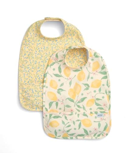 Image of Mamas & Papas Baby Bib, 2 Pack of Scoop Bibs, Lemon Meadow