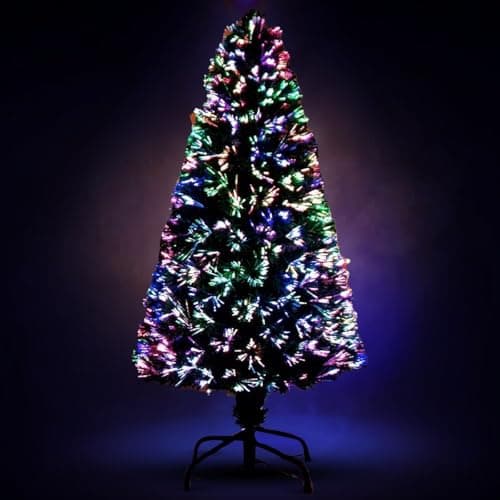 Image of KKTECH Fiber Optic Green Christmas tree Colour changing multicolour with stand Artificial Xmas Tree Decoration for Home, Office & Parties (6ft 180cm)