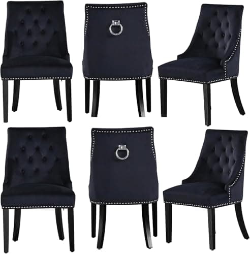 Image of Life Interiors Windsor Velvet Dining Chair Upholstery - Tufted Velvet Chair with Wooden Legs - Studded Modern Knocker Back Dining Chairs for Dining Room Living Room Kitchen Restaurant