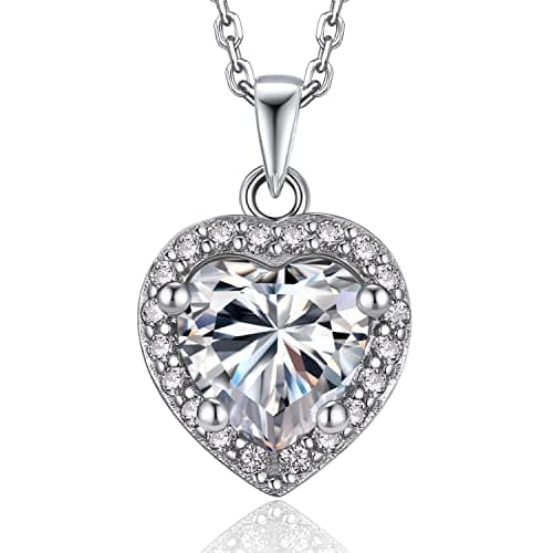 Image of MomentWish Heart Necklace, Moissanite Diamond Pendant Heart of the Ocean Necklace Hypoallergenic 925 Sterling Silver Love Necklace