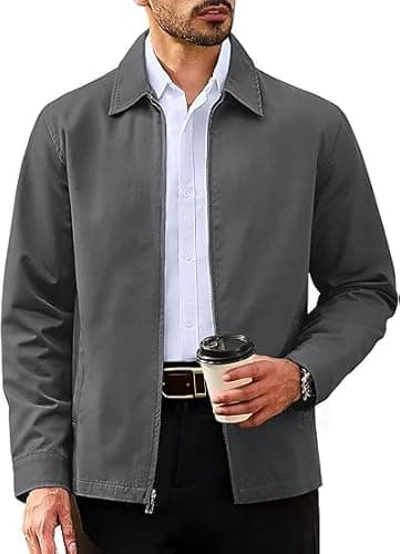 Image of TACVASEN Men's Jackets Smart Casual Lightweight Bomber Jacket Fall Cotton Windbreaker with Multi Pockets DarkGrey,M
