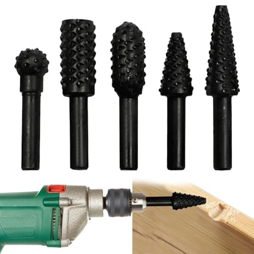 Image of 1/4" 6mm Wood Carving Tools Woodworking Tools Rotary Burr Set Power Tools Wood Grinding Engraving Carving File Rasp Drill Bits Rotary Drill Burrs Shank Bit Set for Woodworking Kit Pack of 5 （Black）