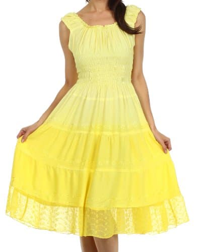 Image of Sakkas 6741 Spring Maiden Ombre Peasant Dress - Buttercup Yellow - One Size
