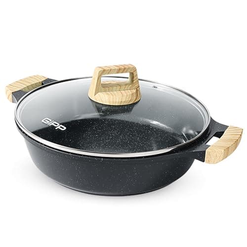 Image of GiPP 5.6L Stockpot, 32cm Shallow Non-Stick Stock Pot - Induction Cooking Pot with Glass Lid - Induction Base Aluminum Saucepan Casserole Pot with Heat Resistant Handles