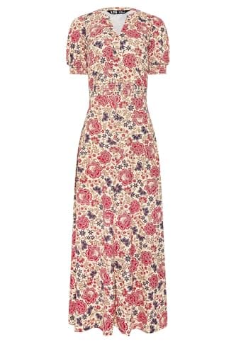Image of Long Tall Sally - LTS Tall Natural Brown & Pink Floral Cotton Maxi Dress - Women's