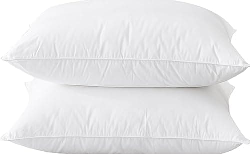 Image of Luxury Goose Down Pillow 2 Pack - 100% Smooth Cotton Cover, Hypoallergenic, Neck & Shoulder Pain Relief - Medium & Soft Firmness, UK Standard (48cm x 74cm)