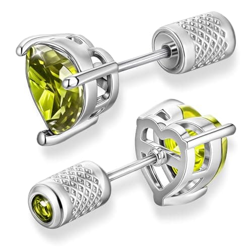 Image of Esrial Birthstone Heart Stud Earrings For Women Hypoallergenic Crystal Sterling Silver Earrings Jewelry Gifts (August, 5mm)