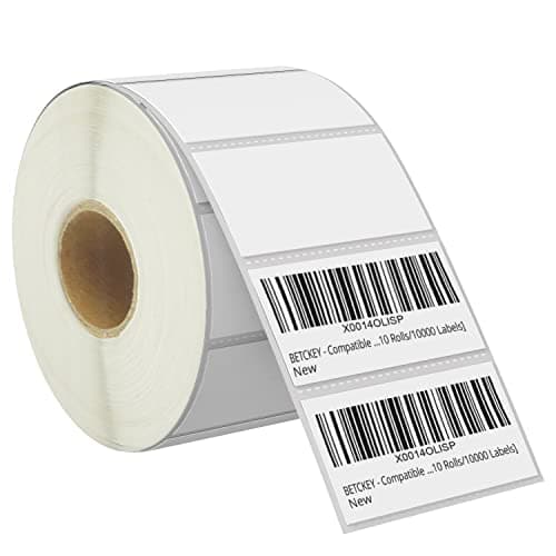 Image of BETCKEY - 51mm x 25mm(2 in x 1 in) Barcode & Address Thermal Labels, 1300 Perforated Labels per Roll, Compatible with Zebra & More Printers