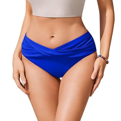 Image of Ekouaer Women's Bikini Bottoms Swim Pants Twist Front Ruched Swimsuit Basic Swimwear Snorkel Blue S