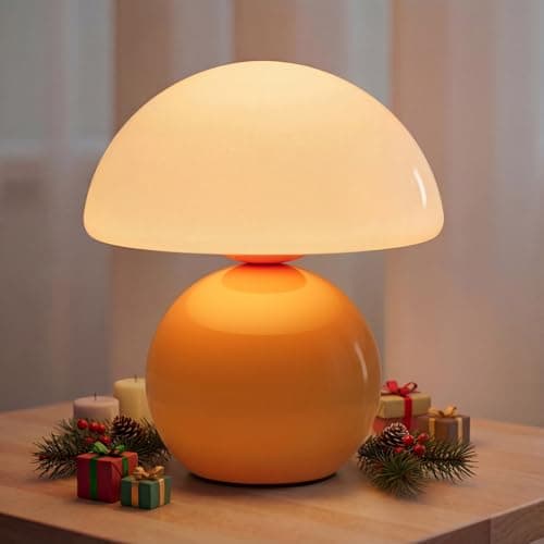 Image of NIORSUN Wireless Mushroom Lamp,Table Lamp for Bedroom, Portables Cordless Lamps,Wireless lamp,Small Bedside Table Touch Lamps for Living Room,Mushroom 5200mAh Battery Operated Lamp Modern (Orange)