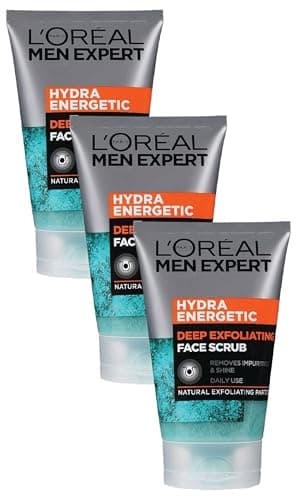 Image of L'Oreal Paris Men Expert Face Scrub, Hydra Energetic Deep Exfoliating Face Wash for Men 100 ml (Pack of 3)