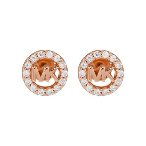 Image of Michael Kors Women's Premium Kors MK Rose Gold-Tone Sterling Silver Logo Stud Earrings, MKC1727CZ791