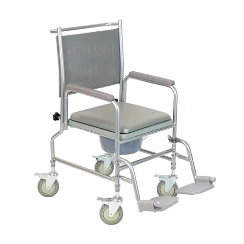 Image of NRS Healthcare Wheeled Commode/Over Toilet Chair with Padded Seat and Back S30063 - Height Adjustable