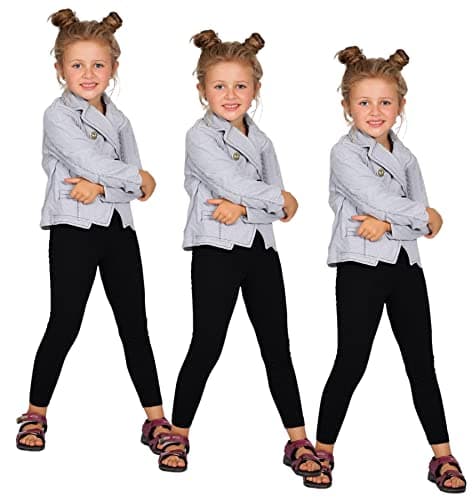 Image of FUTURO FASHION 3 Pack Black Leggings Girls Children Full Length Plain Cotton Leggings Cycling Casual Wear Infant Trousers Leggings Solid Tights Pants for Kids Black 4 Years Child