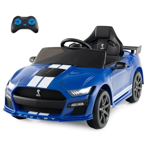 Image of COSTWAY 12V Kids Electric Ride on Car with Remote Control, USB Port, Music, Light, Horn, Licensed Ford Mustang Shelby GT500 Battery Powered Toy Vehicle for Boys and Girls (Blue)