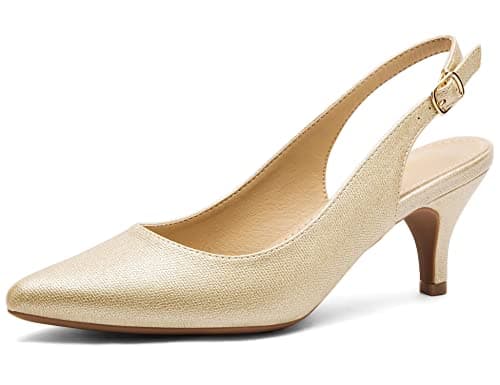 Image of Greatonu Womens Court Shoes Low Kitten Heels Slingback Pointed Toe Dress Pumps