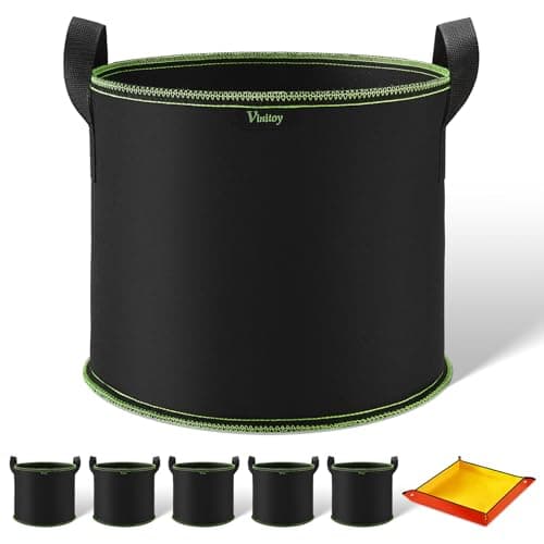 Image of Vinitoy Tomato Grow Bags, 5 Pack 5 Gallon Breathable Plant Grow Bags with Nylon Handles, Heavy Duty Thickened Nonwoven Fabric Pots with Planting Mat for Vegetables, Fruits and Flowers, 20L