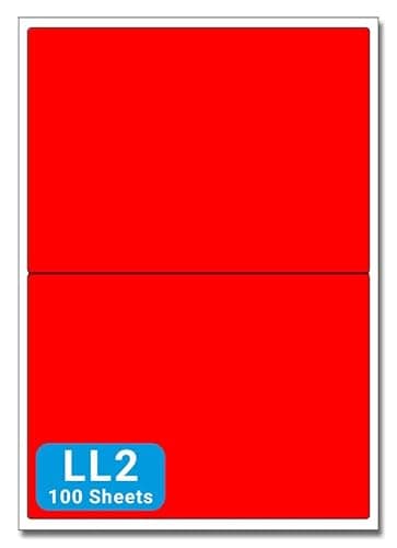 Image of Red A4 Labels - 143mm x 199mm 2 to View - LL2-100 Sheets per Box (200 Self Adhesive Permanent Labels) - Part Number Customark-LL2-R