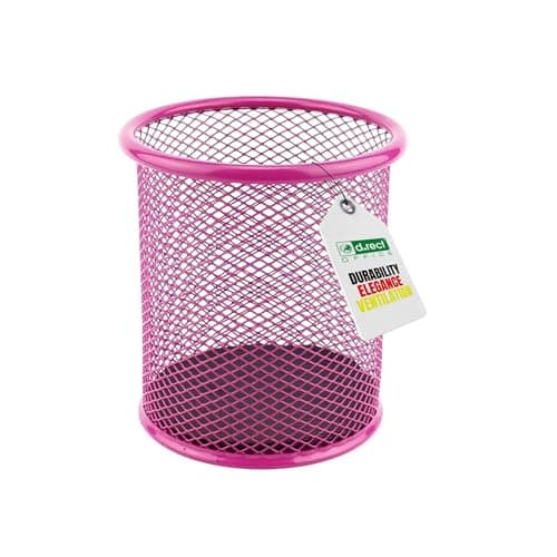 Image of Leviatan Round Mesh Metal Pencil Holder – Ø 91mm Pen Pot – Pink Stationery Cup for Desk Organisation – Office, Home or School Use