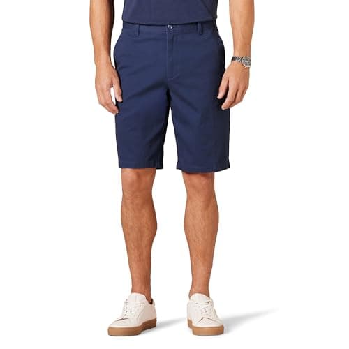 Image of Amazon Essentials Men's Slim-Fit 11" (28cm) Flat-Front Comfort Stretch Chino Shorts, Navy, 32W
