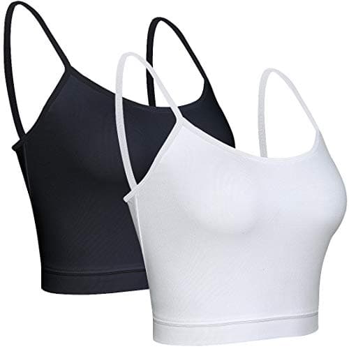 Image of BQTQ 2 Pieces Camisole Top Spaghetti Strap Cotton Crop Tank Tops for Women Girls, Black and White, L