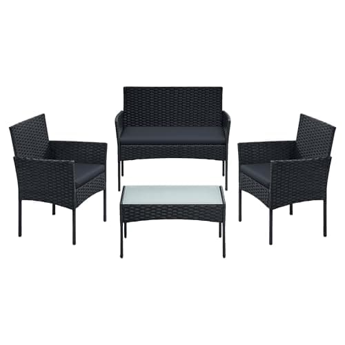 Image of SONGMICS Garden Furniture Sets, Polyrattan Outdoor Patio Furniture, Conservatory PE Wicker Furniture, for Patio Balcony Backyard, Black and Grey GGF004B66