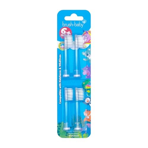 Image of Brush-Baby - Kids Replacement Brush Heads, 6+ Years – for WildOnes and KidzSonic Brushes - DeepClean Replaceable Toothbrush Heads with LED, Pack of 4