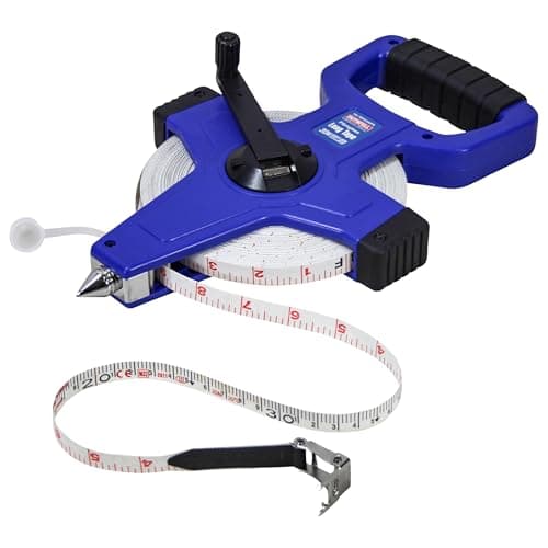 Image of Faithfull Open Frame Surveyors Long Tape 30M (100ft) – Fiberglass, Class III Measuring Tape with Metric & Imperial Markings
