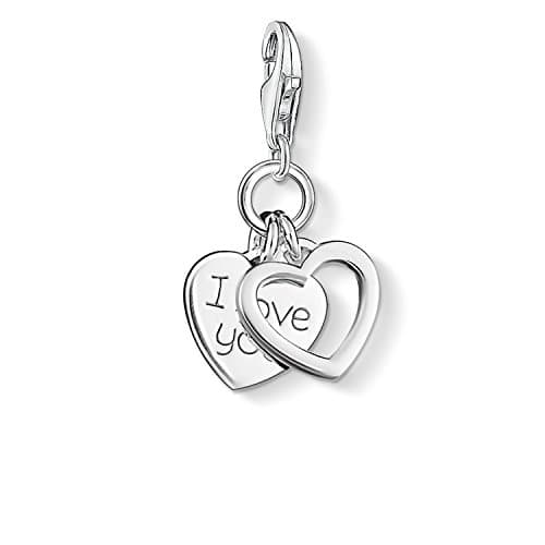 Image of Thomas Sabo Women Charm Pendant Heart I Love You Charm Club 925 Sterling Silver 0852-001-12