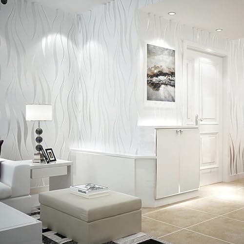 Image of Trafagala 3D Effect Embossed Cream White Wallpaper Non-Woven Wave Stripes Roll for Livingroom Bedroom White